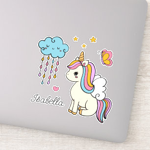 Pegatina Nombre Personalizado De Unicorn Cute Whimsical Gir
