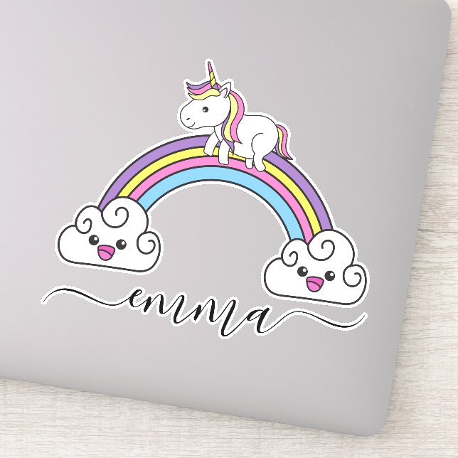 Pegatina Nombre personalizado de Unicornio arcoiris (Detalle)