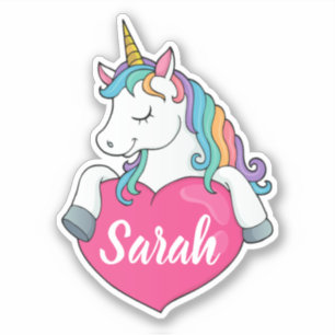Pegatina Nombre personalizado de unicornio lindo