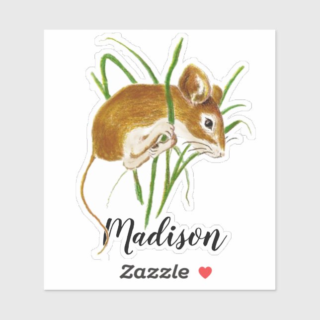 Pegatina Nombre personalizado del animal del ratón pequeño  (Hoja)