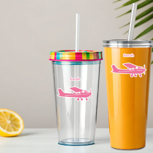 Pegatina Nombre personalizado del avión piloto rosado Cessn