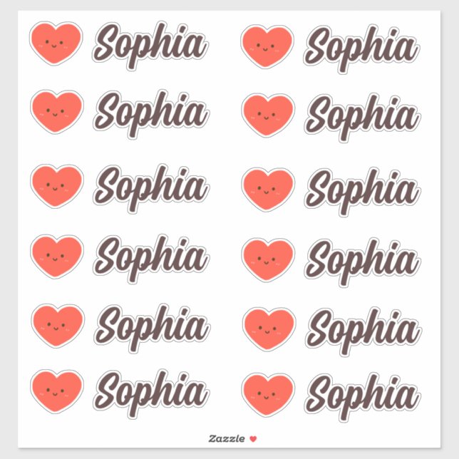 Pegatina Nombre personalizado del corazón de Kawaii (Hoja)