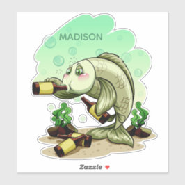 Pegatina Nombre personalizado divertido Pez bebedor