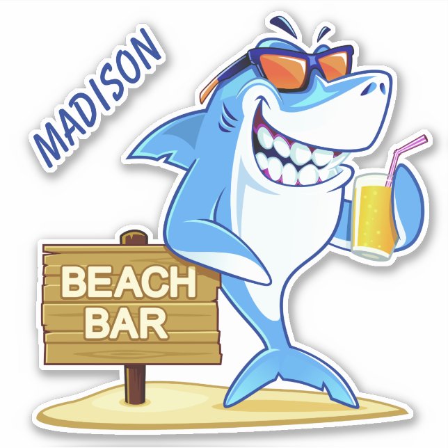 Pegatina Nombre personalizado Divertido tiburón (Anverso)