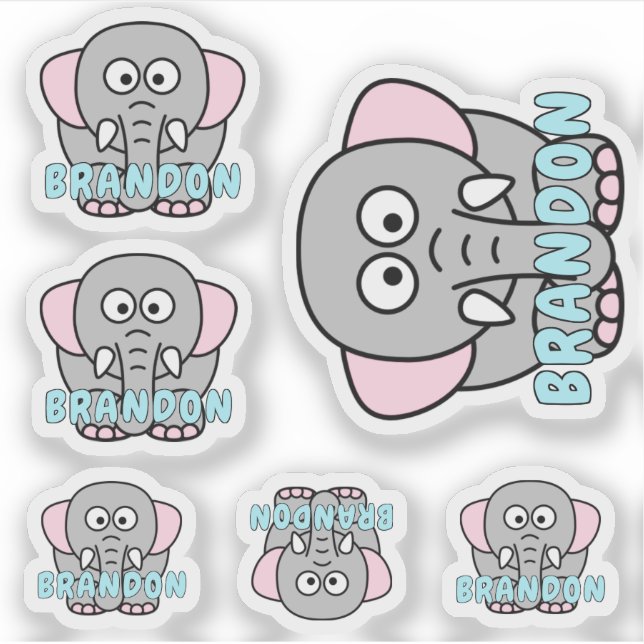 Pegatina Nombre personalizado Elephant Zoo Animal (Anverso)