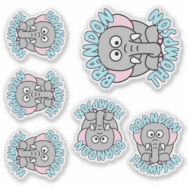 Pegatina Nombre personalizado Elephant Zoo Animal (Anverso)