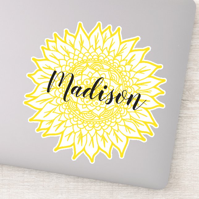Pegatina Nombre personalizado Flor de girasol amarillo Mand (Detalle)