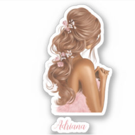 Pegatina Nombre personalizado floral moderno de estilo rosa