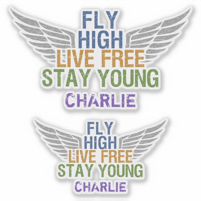 Pegatina nombre personalizado FLY HIGH (Anverso)