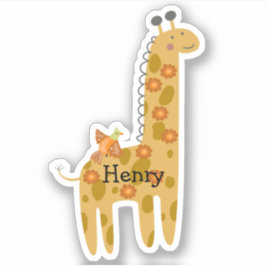 Pegatina Nombre personalizado Giraffe Naranja de pájaros y