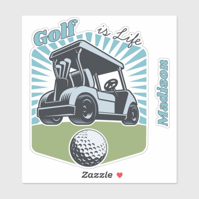 Pegatina Nombre personalizado Golf es vida (Hoja)