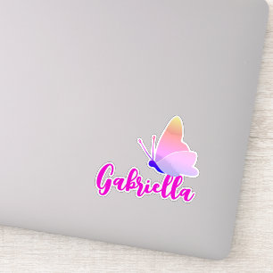 Pegatina Nombre personalizado gráfico de mariposa arcoíris 