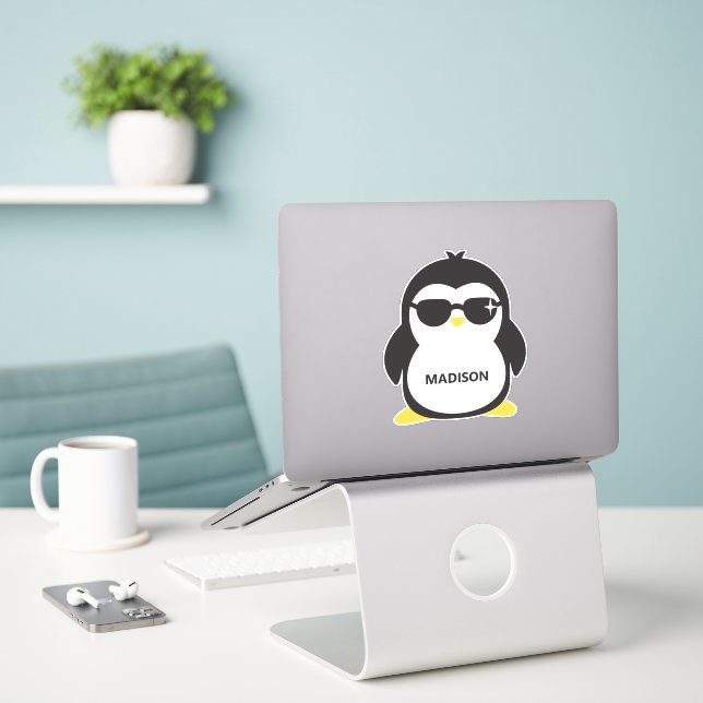 Pegatina Nombre personalizado Guay Pingüino (Ordenado portátil  en el escritorio)