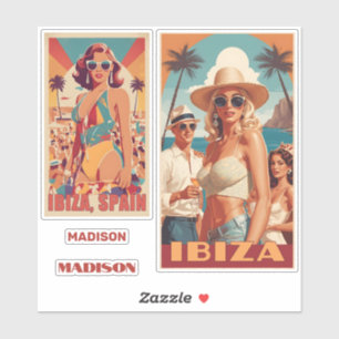 Pegatina Nombre personalizado Ibiza, póster de viaje de Esp