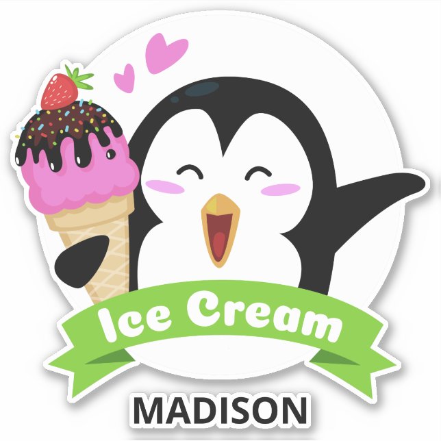 Pegatina Nombre personalizado Ice Cream Penguin (Anverso)
