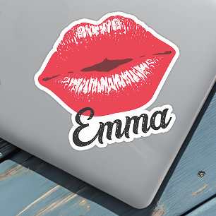 Pegatina Nombre personalizado Labial Rojo Genial Besando La