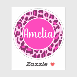 Pegatina Nombre personalizado Leopard Animal Print Bright P