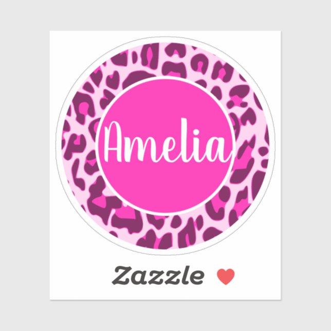 Pegatina Nombre personalizado Leopard Animal Print Bright P (Hoja)