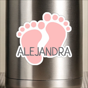 Pegatina Nombre personalizado lindos pies de bebé pastel ro