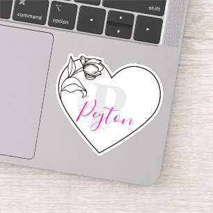 Pegatina Nombre Personalizado Monograma Corazón Romántico d