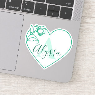 Pegatina Nombre Personalizado Monograma Corazón Romántico d