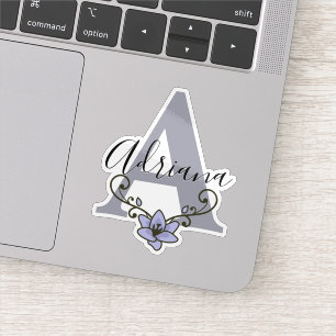 Pegatina Nombre Personalizado Monograma Flor de Lirio Román