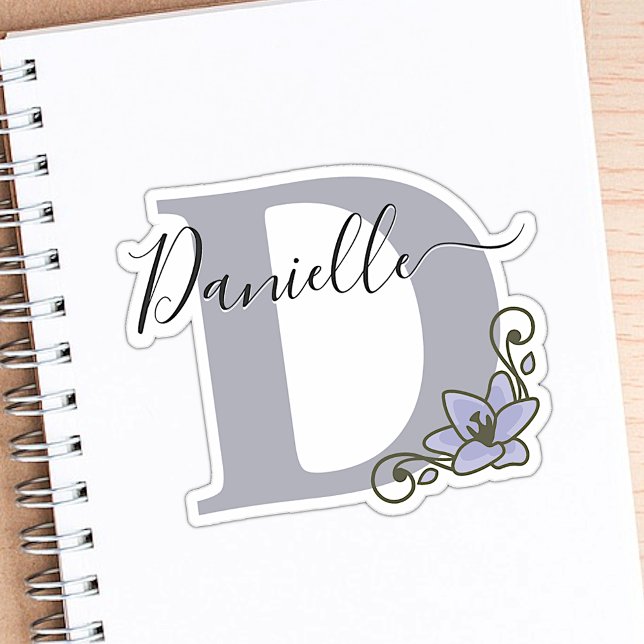 Pegatina Nombre personalizado Monograma Romántico Flor de L (Subido por el creador)