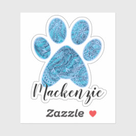 Pegatina Nombre personalizado Paw Print Doodle Art