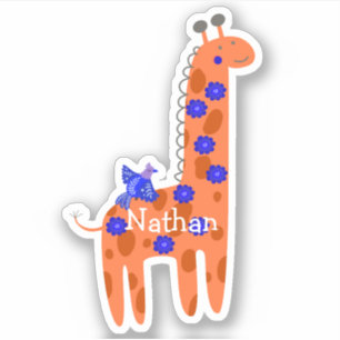 Pegatina Nombre personalizado Portátil Folk Giraffe Bird Na
