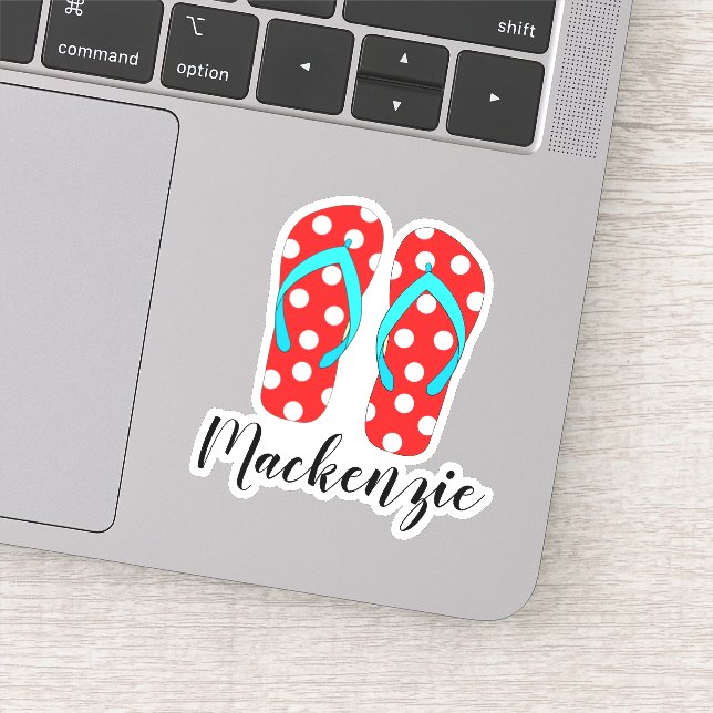 Pegatina Nombre personalizado Red Flip Flops Summer Beach (Detalle)