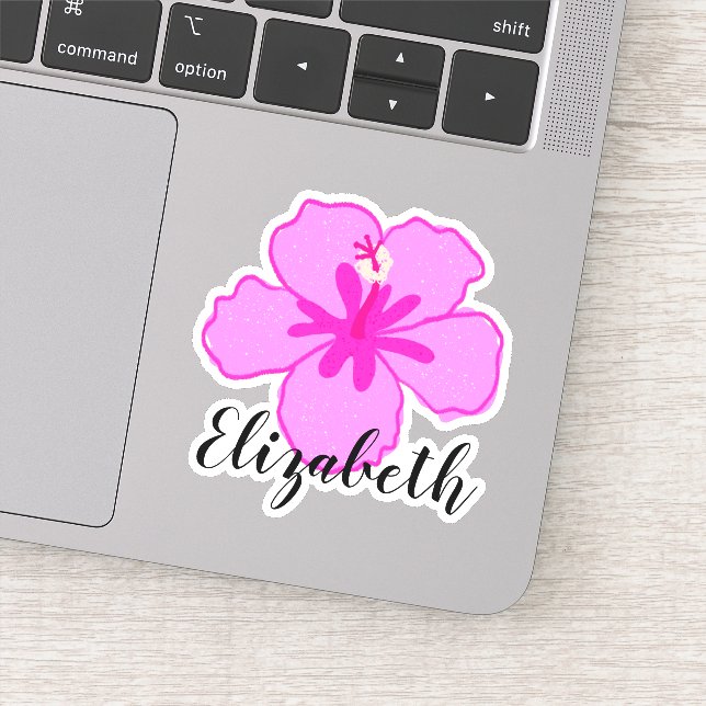 Pegatina Nombre personalizado Rosa Hibiscus Chica de coco d (Detalle)