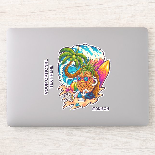 Pegatina Nombre personalizado Surfing Pineapple (Ordenador)
