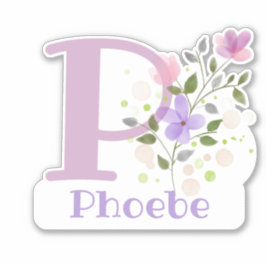 Pegatina Nombre Phoebe e Inicial con Diseño Floral