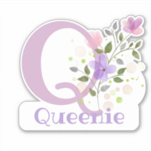 Nombre Queenie & Inicial con diseño floral