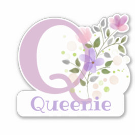 Pegatina Nombre Queenie & Inicial con diseño floral