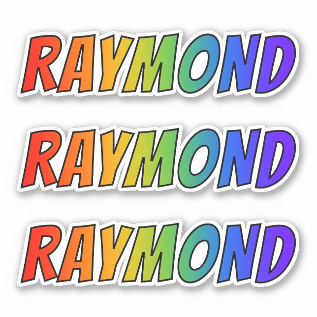Pegatina Nombre "RAYMOND" con arcoiris divertido (Anverso)