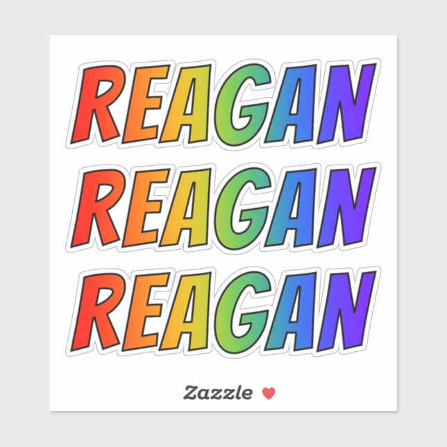 Pegatina Nombre "REAGAN" con arcoiris divertido (Hoja)