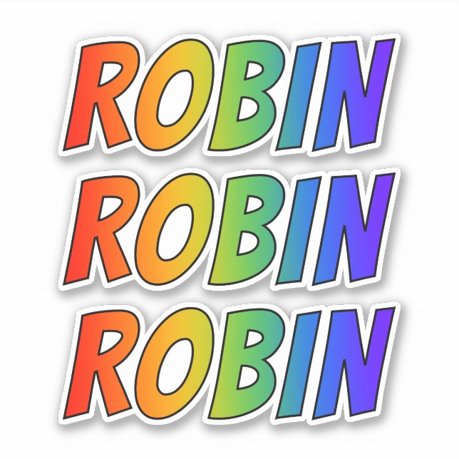 Pegatina Nombre "ROBIN" con arcoiris divertido (Anverso)