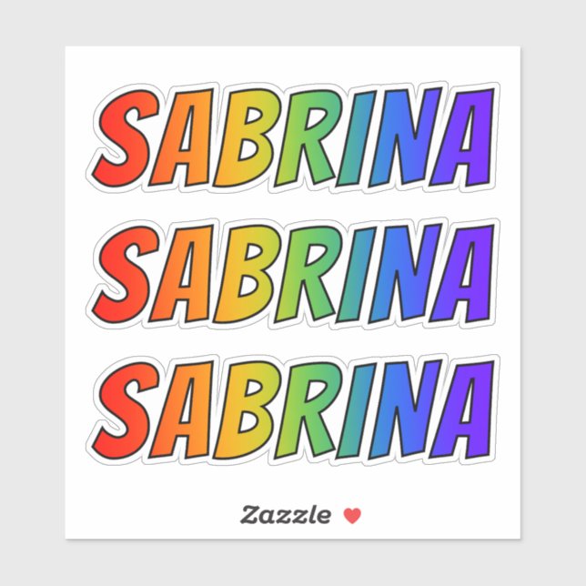 Pegatina Nombre "SABRINA" con arcoiris divertido (Hoja)