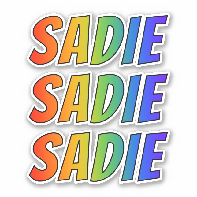 Pegatina Nombre "SADIE" con arcoiris divertido (Anverso)