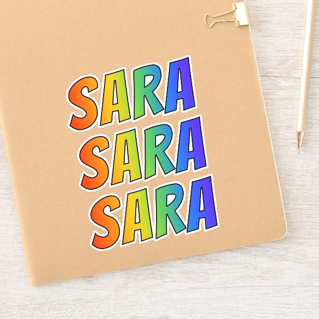 Pegatina Nombre "SARA" con arcoiris divertido (Cuaderno)