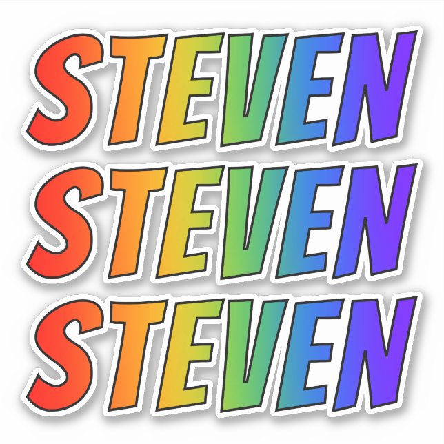 Pegatina Nombre "STEVEN" con Arcoiris divertido (Anverso)