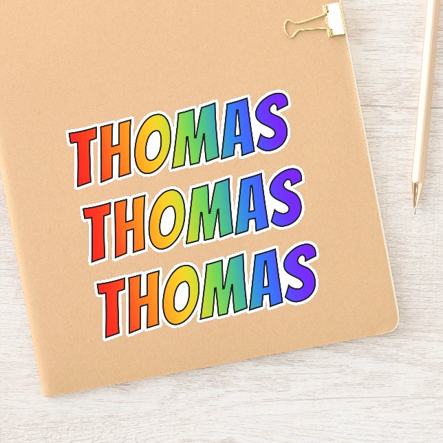 Pegatina Nombre "THOMAS" con arcoiris divertido (Cuaderno)