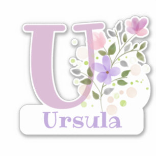 Pegatina Nombre Ursula y inicial con diseño floral