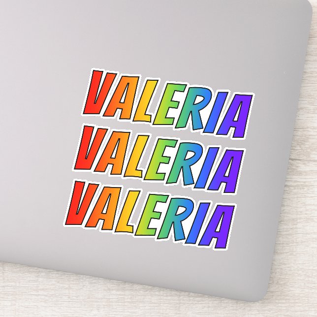 Pegatina Nombre "VALERIA" con arcoiris divertido (Detalle)