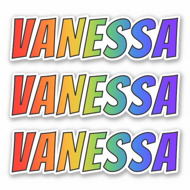 Pegatina Nombre "VANESSA" con arcoiris divertido (Anverso)
