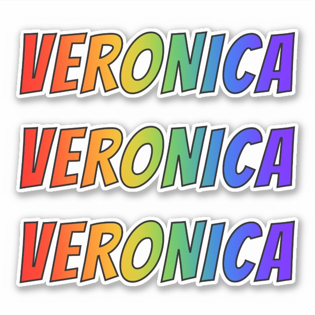Pegatina Nombre "VERONICA" con arcoiris divertido (Anverso)