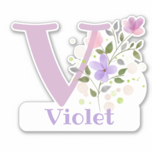 Pegatina Nombre Violet con la Letra V Sticker Recortado