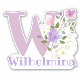 Pegatina Nombre Wilhelmina e Inicial con diseño floral