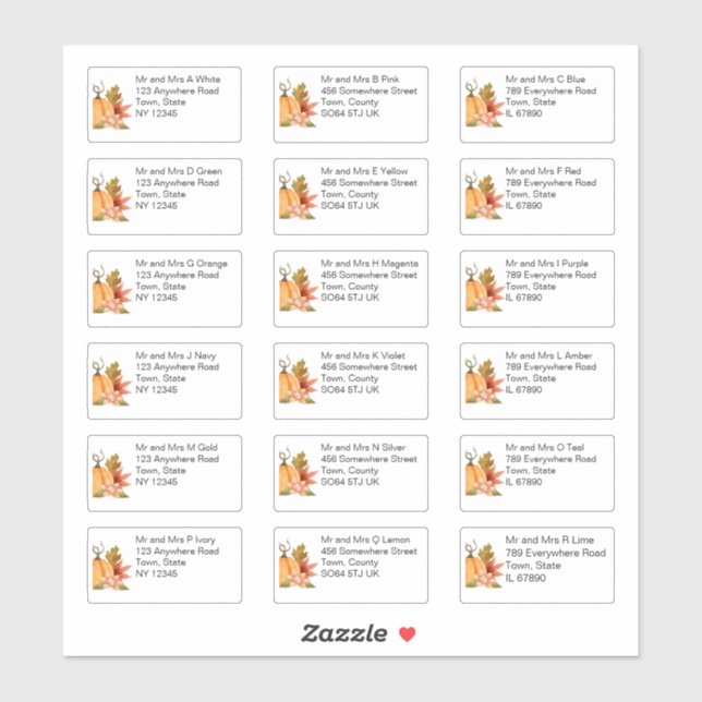 Pegatina Nombre y dirección individual de la calabaza flora (Hoja)